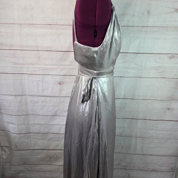 Free People Jocelyn Dress Womens Sz 0 Silver Metallic Wrap Maxi Spaghetti Strap - Picture 7 of 16